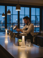 Şarjlı Dekoratif Ambiyans Premium Masa Lambası – Talya Beyaz